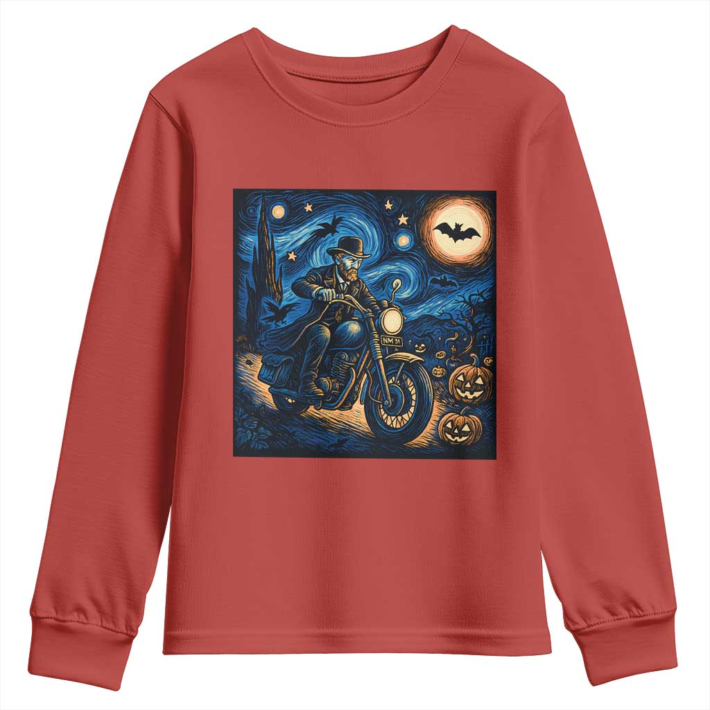 Dirt Bike Youth Sweatshirt Van Gogh Starry Night Halloween Biker TS14 Red Print Your Wear