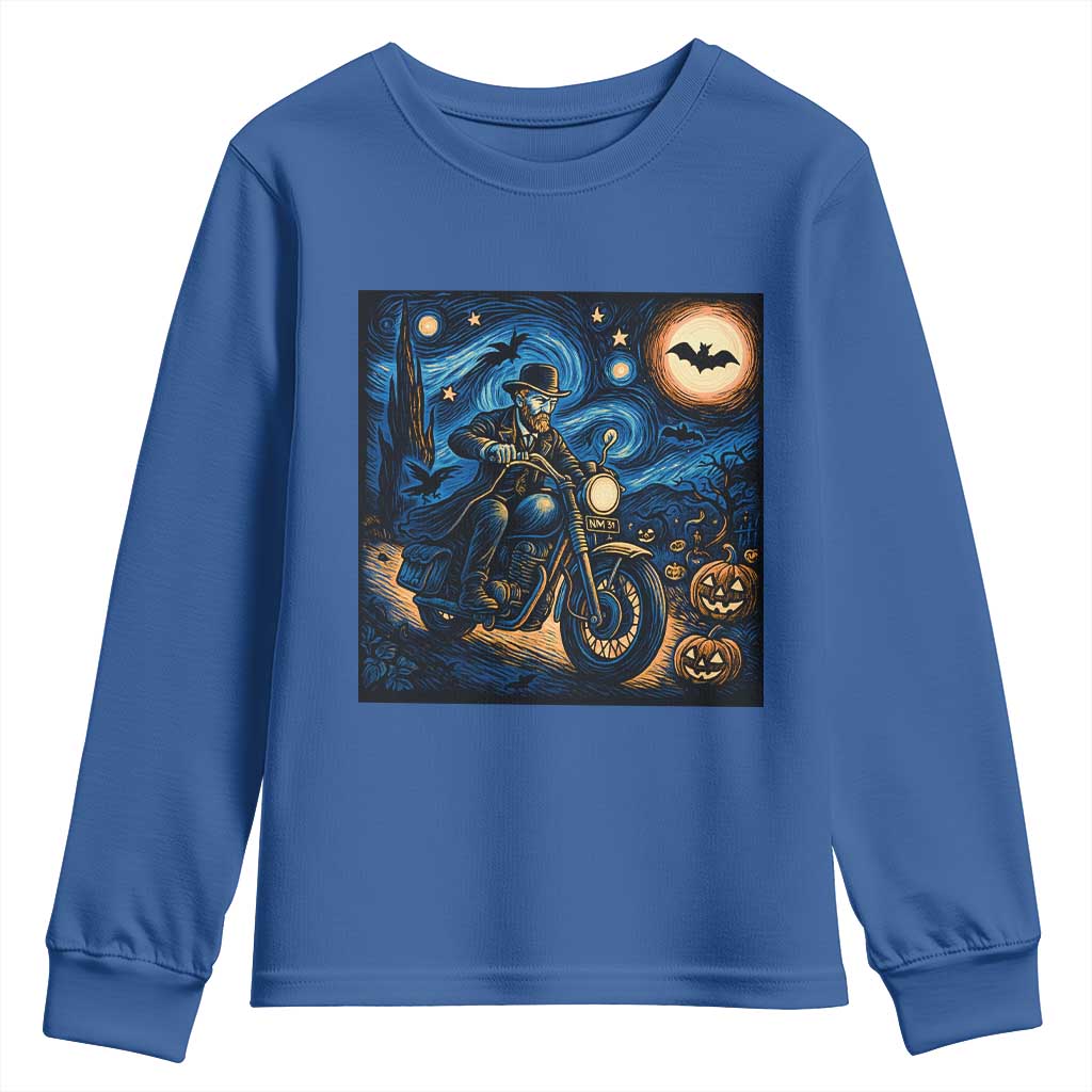 Dirt Bike Youth Sweatshirt Van Gogh Starry Night Halloween Biker TS14 Royal Blue Print Your Wear