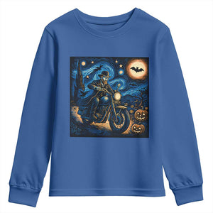Dirt Bike Youth Sweatshirt Van Gogh Starry Night Halloween Biker TS14 Royal Blue Print Your Wear