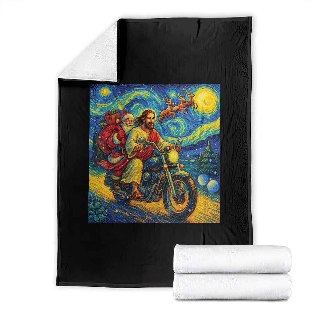 Dirt Bike Motocross Throw Blanket Jesus Santa Christmas Starry Night TS14 Black Print Your Wear
