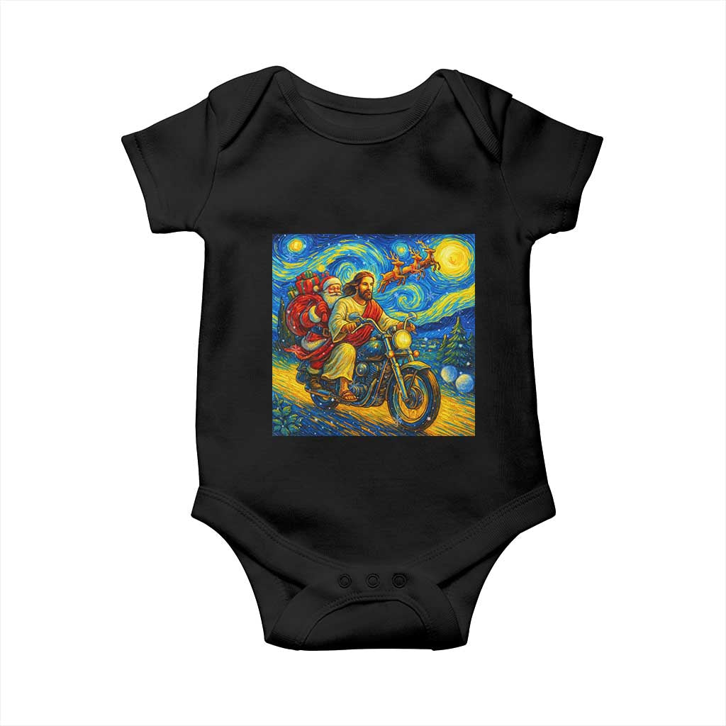 Dirt Bike Motocross Baby Onesie Jesus Santa Christmas Starry Night TS14 Black Print Your Wear