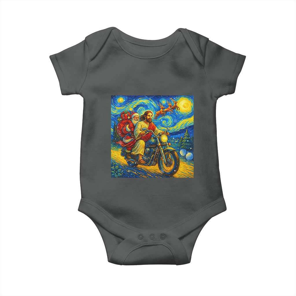 Dirt Bike Motocross Baby Onesie Jesus Santa Christmas Starry Night TS14 Dark Heather Print Your Wear