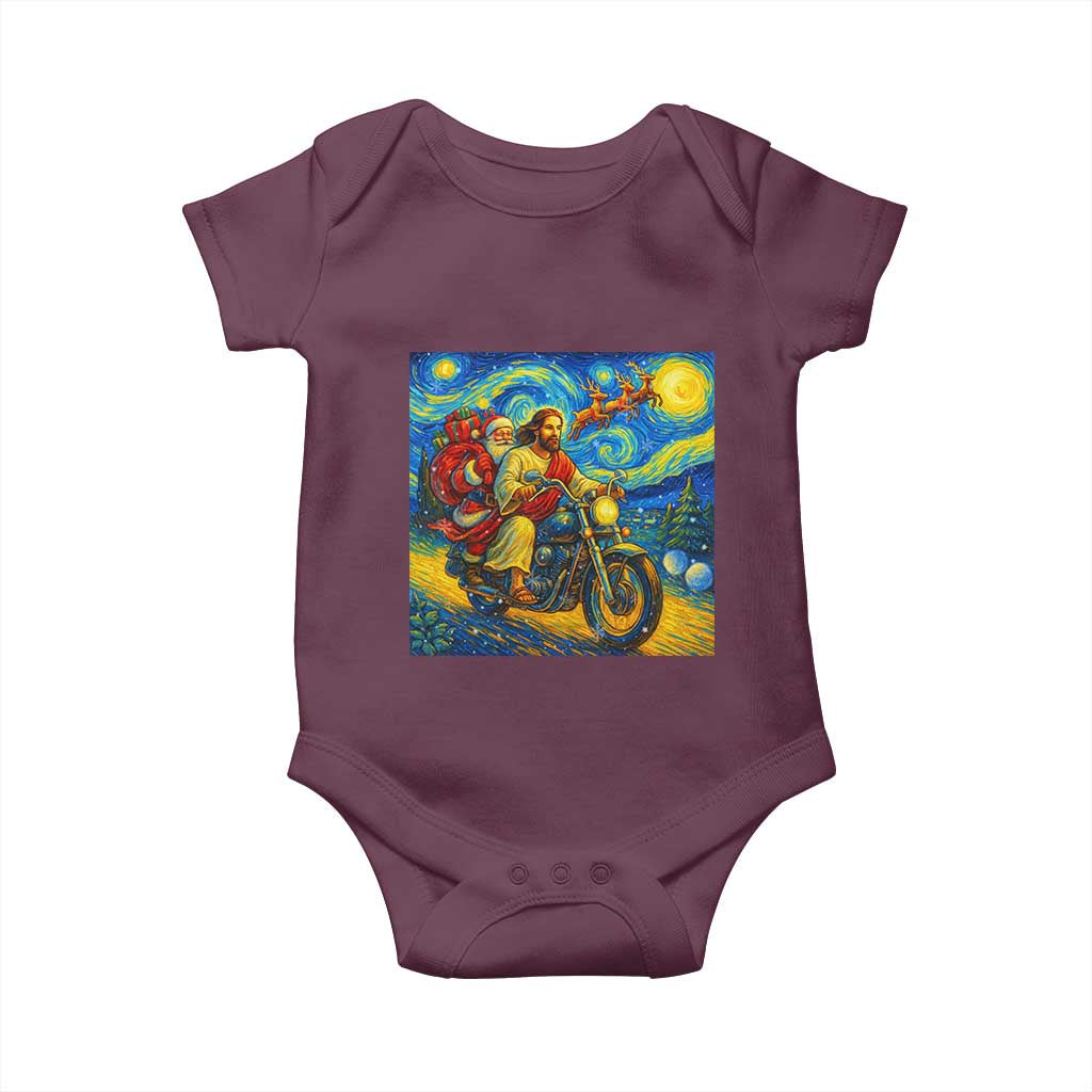Dirt Bike Motocross Baby Onesie Jesus Santa Christmas Starry Night TS14 Maroon Print Your Wear
