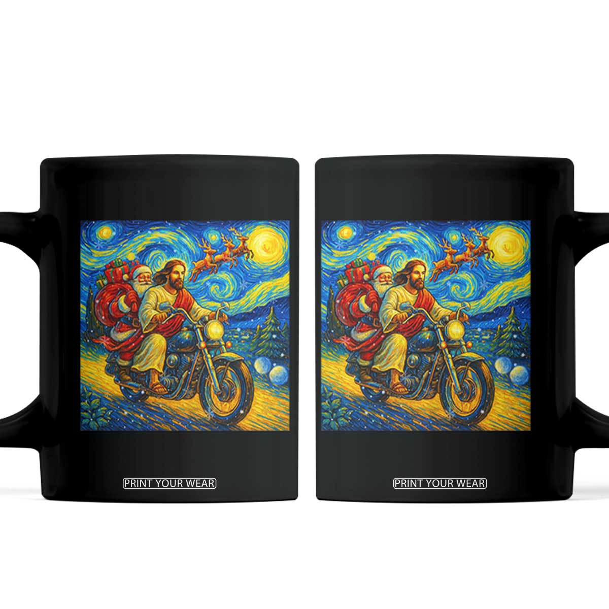 Dirt Bike Motocross Coffee Mug Jesus Santa Christmas Starry Night TS14 Black Print Your Wear