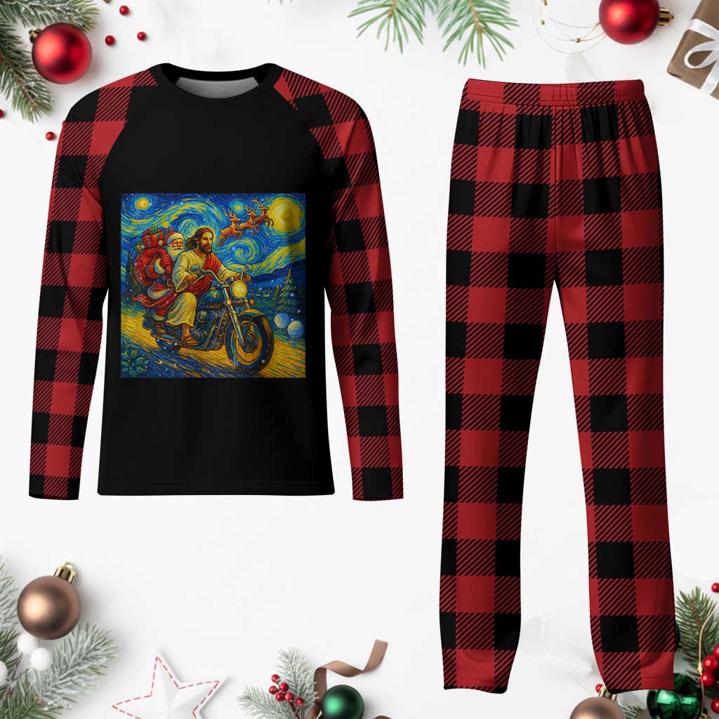 Dirt Bike Motocross Plaid Pajama Set Jesus Santa Christmas Starry Night TS14 Buffalo Plaid Print Your Wear