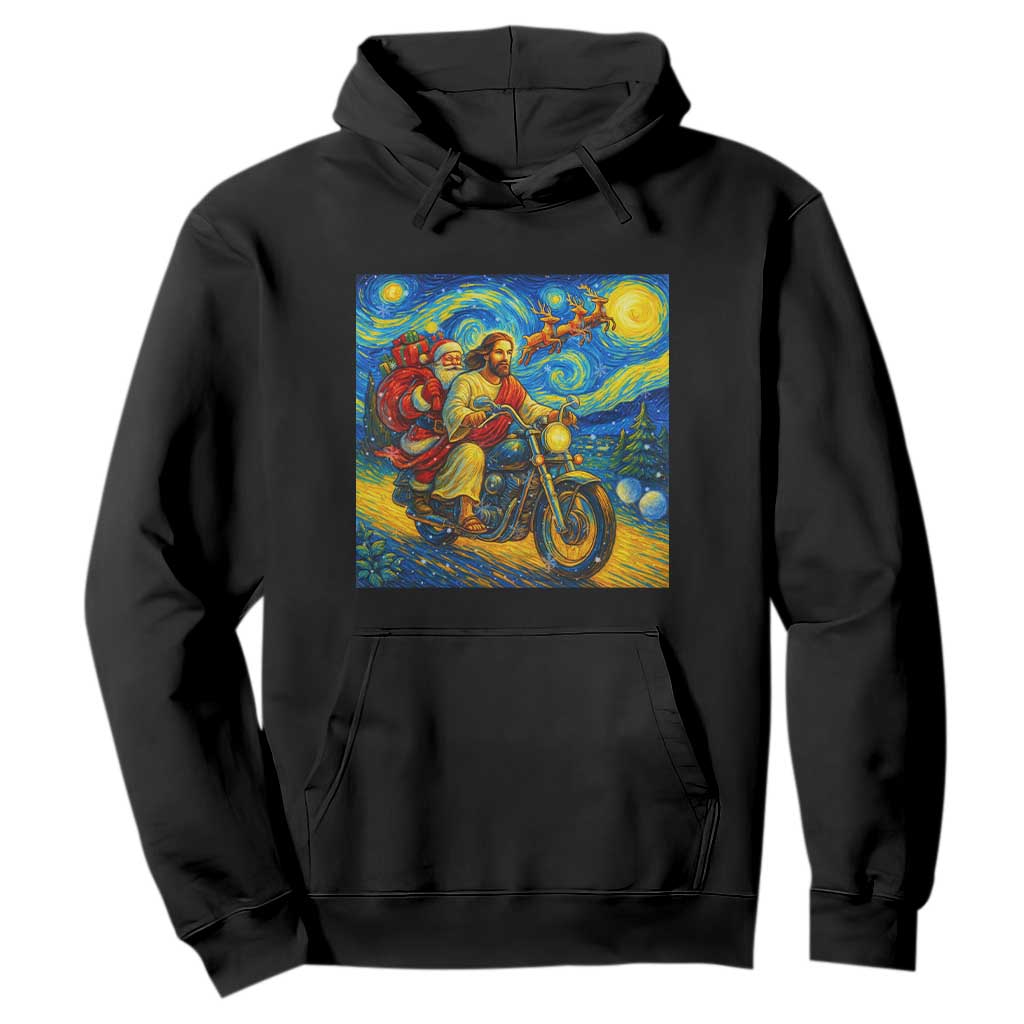Dirt Bike Motocross Hoodie Jesus Santa Christmas Starry Night TS14 Black Print Your Wear