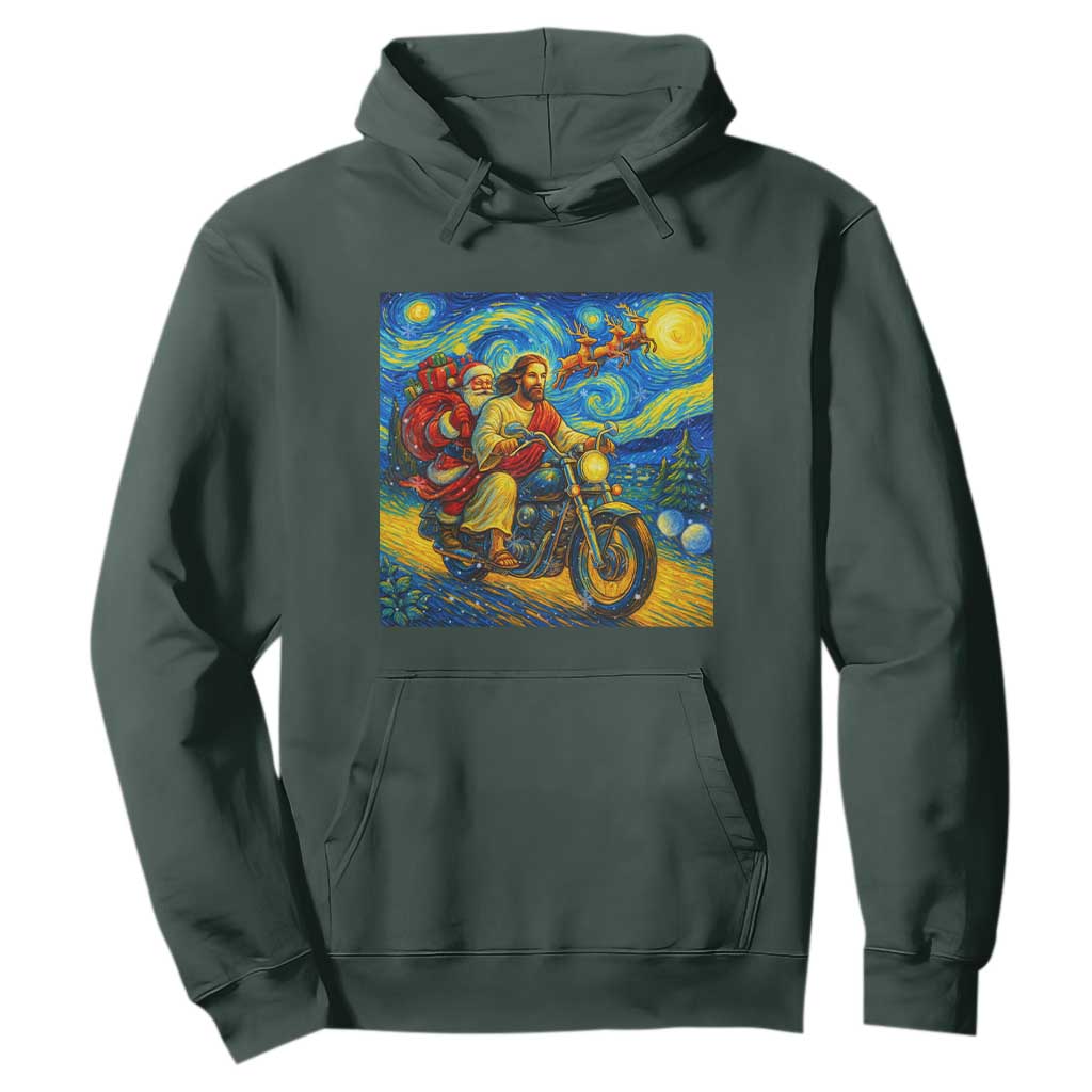 Dirt Bike Motocross Hoodie Jesus Santa Christmas Starry Night TS14 Dark Forest Green Print Your Wear