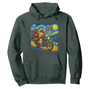 Dirt Bike Motocross Hoodie Jesus Santa Christmas Starry Night TS14 Dark Forest Green Print Your Wear