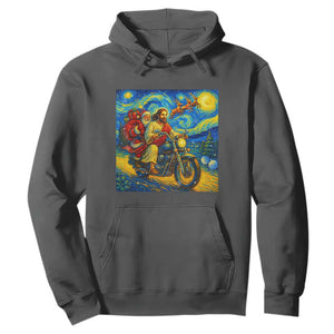 Dirt Bike Motocross Hoodie Jesus Santa Christmas Starry Night TS14 Dark Heather Print Your Wear
