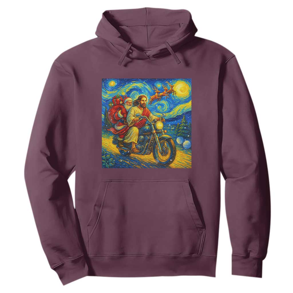Dirt Bike Motocross Hoodie Jesus Santa Christmas Starry Night TS14 Maroon Print Your Wear