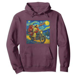 Dirt Bike Motocross Hoodie Jesus Santa Christmas Starry Night TS14 Maroon Print Your Wear