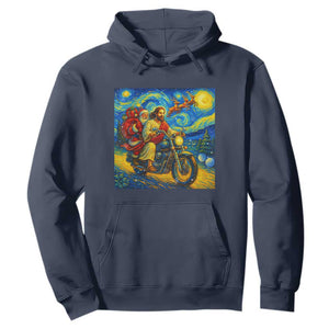 Dirt Bike Motocross Hoodie Jesus Santa Christmas Starry Night TS14 Navy Print Your Wear
