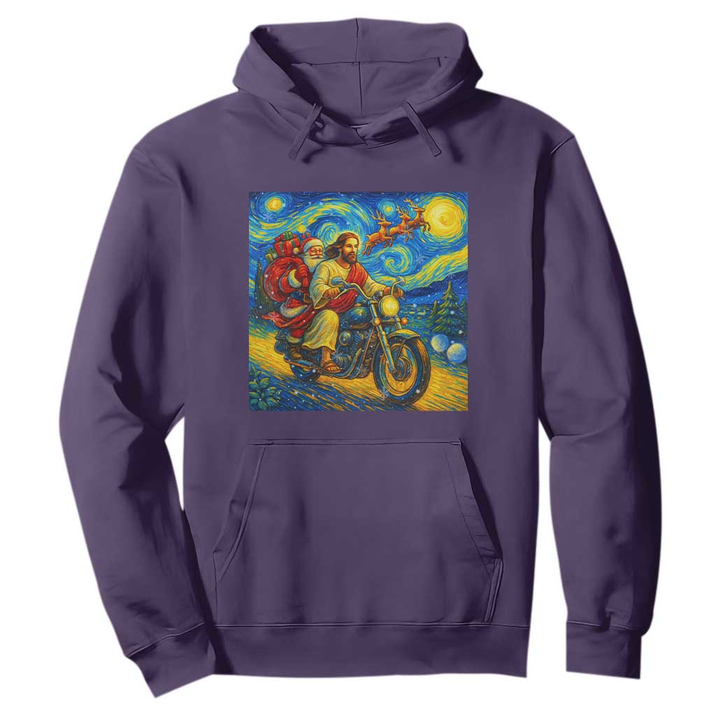Dirt Bike Motocross Hoodie Jesus Santa Christmas Starry Night TS14 Purple Print Your Wear