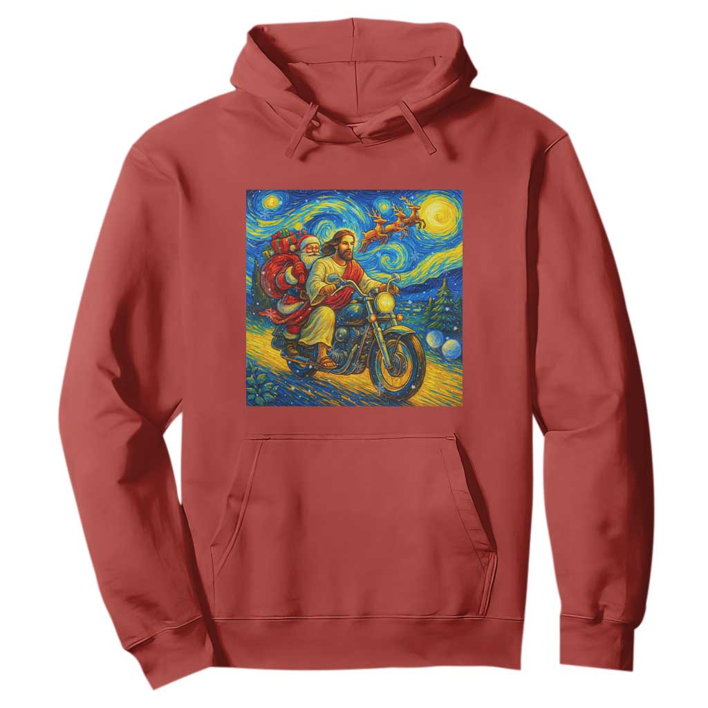 Dirt Bike Motocross Hoodie Jesus Santa Christmas Starry Night TS14 Red Print Your Wear