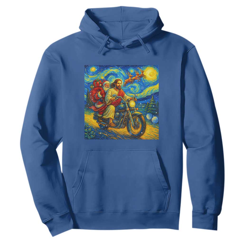Dirt Bike Motocross Hoodie Jesus Santa Christmas Starry Night TS14 Royal Blue Print Your Wear