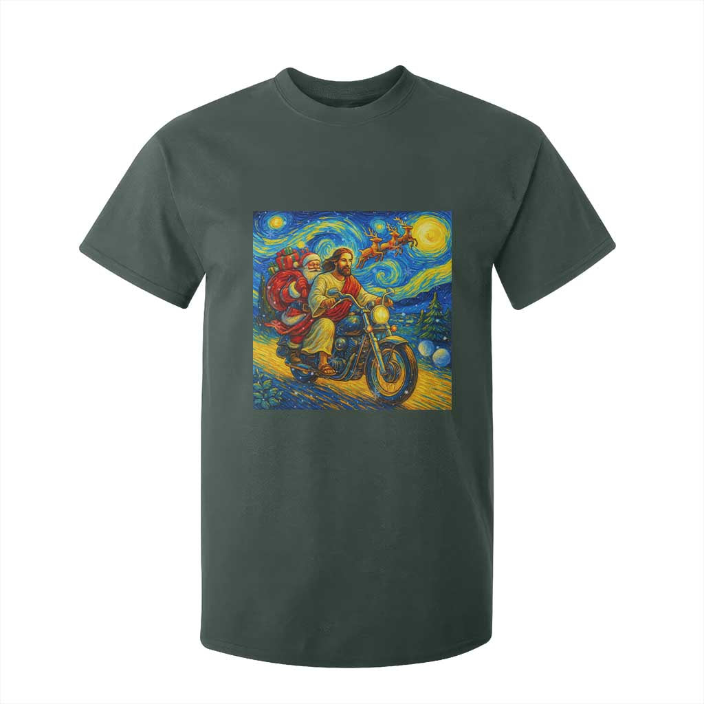 Dirt Bike Motocross T Shirt For Kid Jesus Santa Christmas Starry Night TS14 Dark Forest Green Print Your Wear