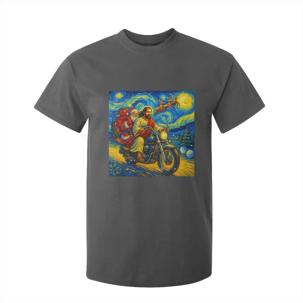 Dirt Bike Motocross T Shirt For Kid Jesus Santa Christmas Starry Night TS14 Dark Heather Print Your Wear