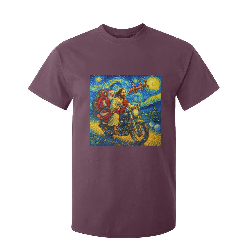 Dirt Bike Motocross T Shirt For Kid Jesus Santa Christmas Starry Night TS14 Maroon Print Your Wear