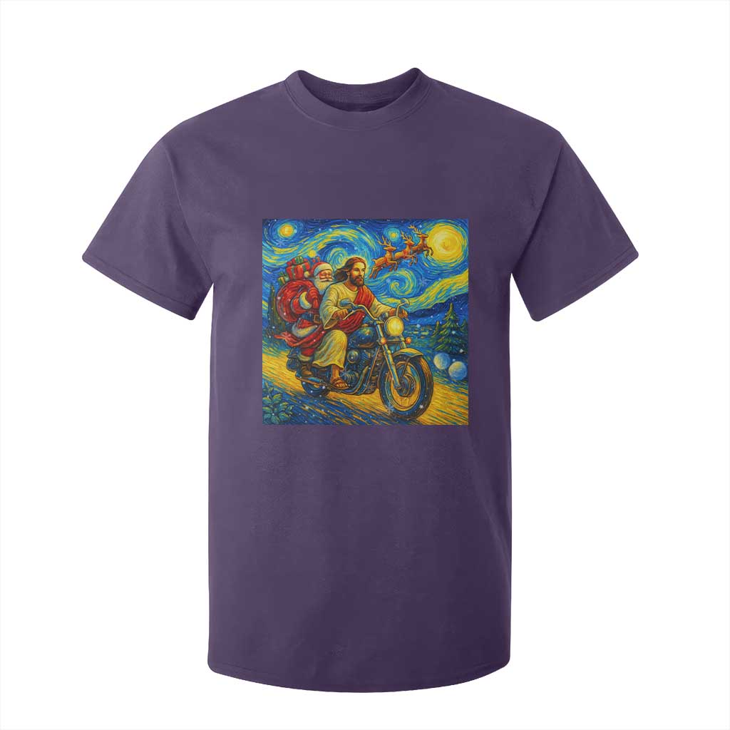 Dirt Bike Motocross T Shirt For Kid Jesus Santa Christmas Starry Night TS14 Purple Print Your Wear