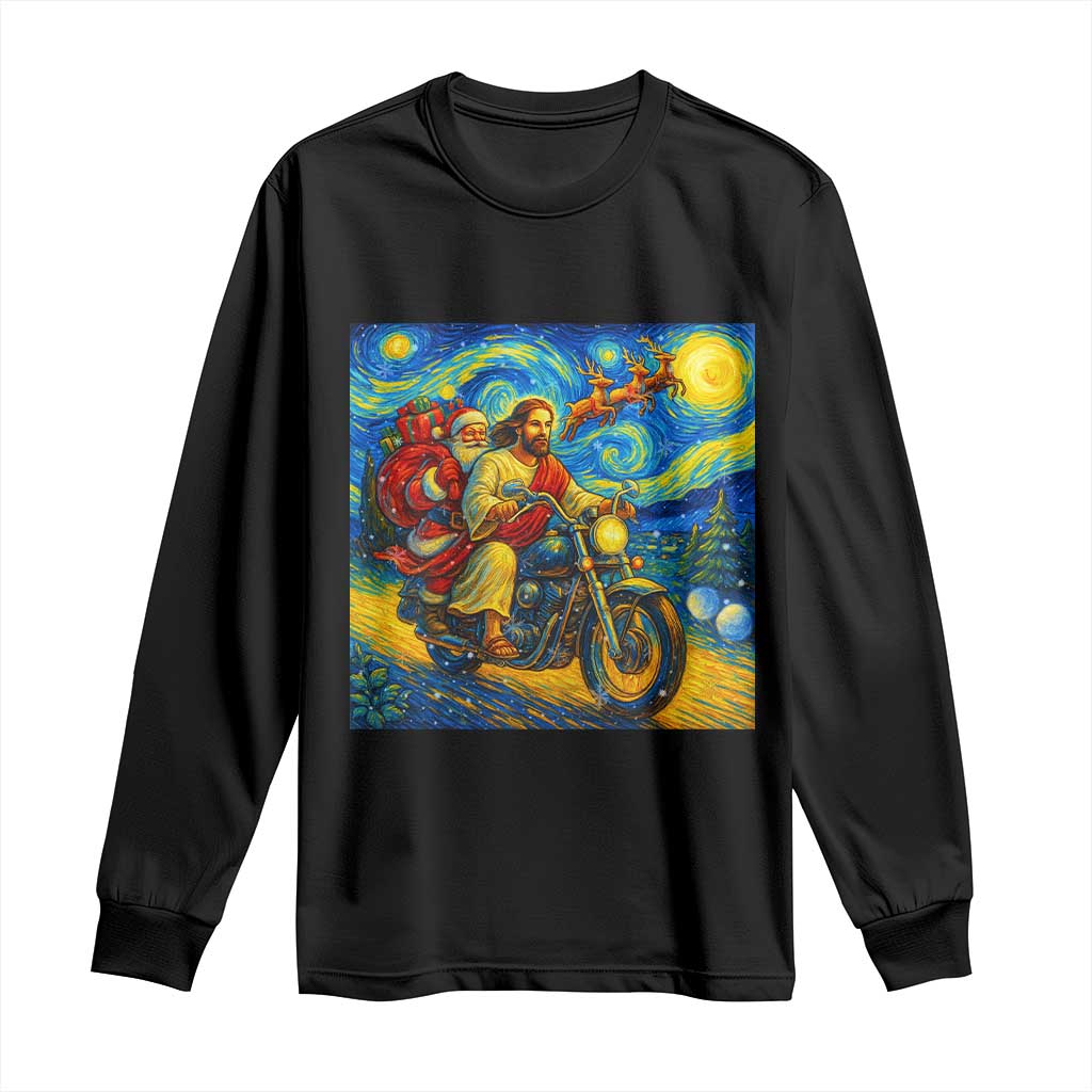 Dirt Bike Motocross Long Sleeve Shirt Jesus Santa Christmas Starry Night TS14 Black Print Your Wear