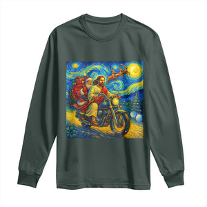 Dirt Bike Motocross Long Sleeve Shirt Jesus Santa Christmas Starry Night TS14 Dark Forest Green Print Your Wear