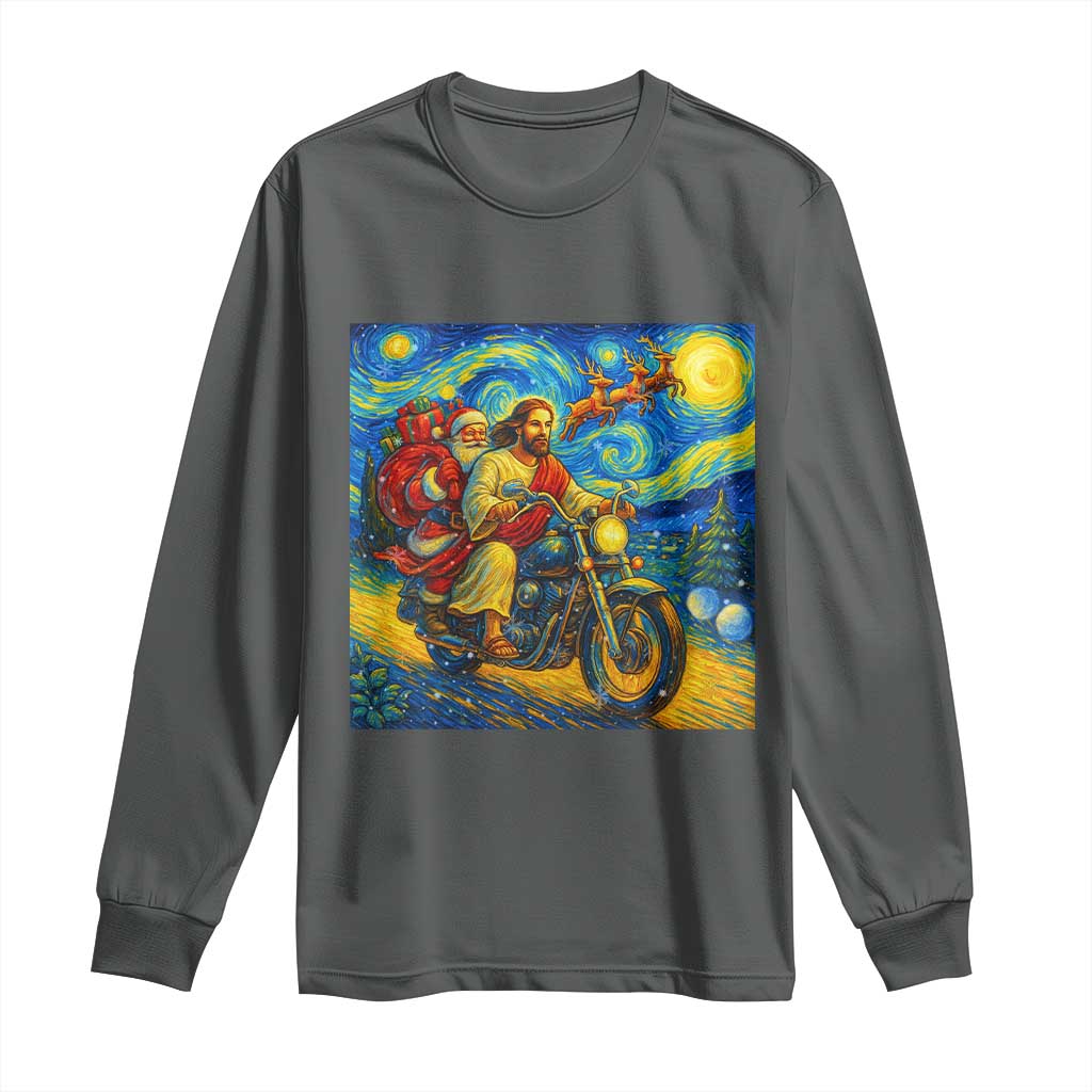Dirt Bike Motocross Long Sleeve Shirt Jesus Santa Christmas Starry Night TS14 Dark Heather Print Your Wear