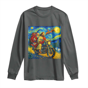 Dirt Bike Motocross Long Sleeve Shirt Jesus Santa Christmas Starry Night TS14 Dark Heather Print Your Wear