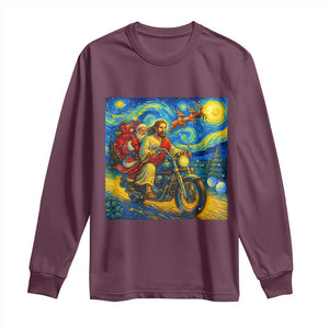 Dirt Bike Motocross Long Sleeve Shirt Jesus Santa Christmas Starry Night TS14 Maroon Print Your Wear