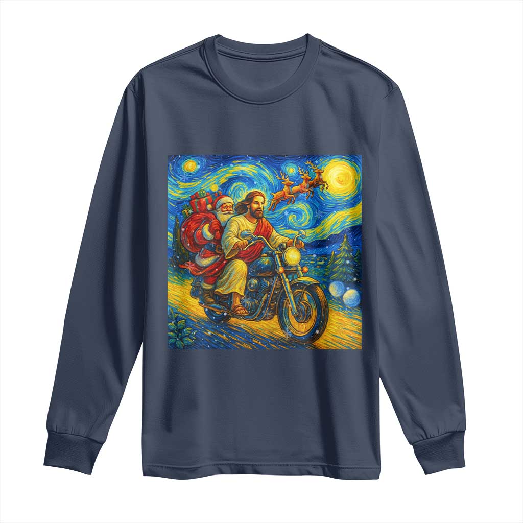 Dirt Bike Motocross Long Sleeve Shirt Jesus Santa Christmas Starry Night TS14 Navy Print Your Wear