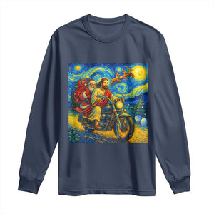 Dirt Bike Motocross Long Sleeve Shirt Jesus Santa Christmas Starry Night TS14 Navy Print Your Wear