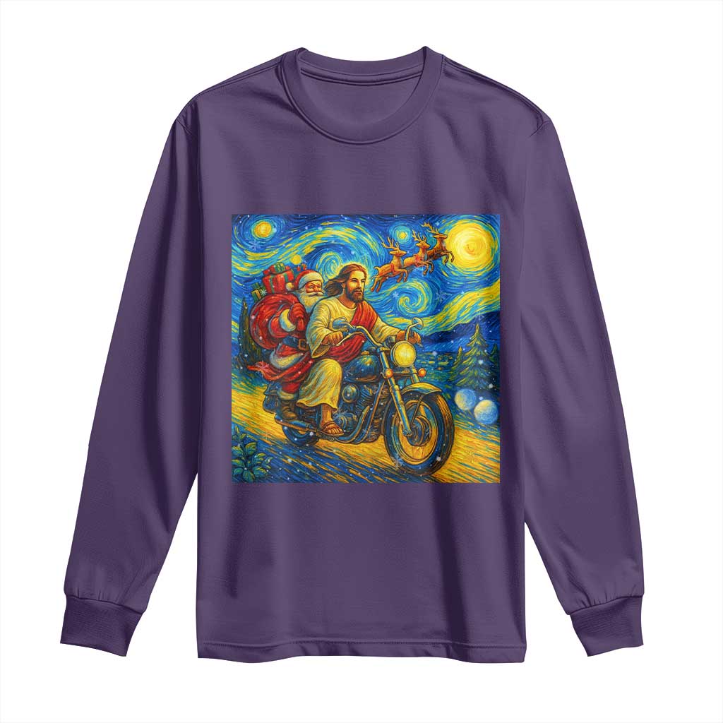 Dirt Bike Motocross Long Sleeve Shirt Jesus Santa Christmas Starry Night TS14 Purple Print Your Wear