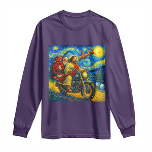 Dirt Bike Motocross Long Sleeve Shirt Jesus Santa Christmas Starry Night TS14 Purple Print Your Wear