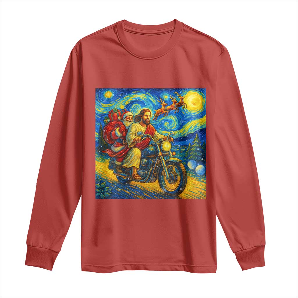 Dirt Bike Motocross Long Sleeve Shirt Jesus Santa Christmas Starry Night TS14 Red Print Your Wear
