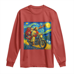 Dirt Bike Motocross Long Sleeve Shirt Jesus Santa Christmas Starry Night TS14 Red Print Your Wear