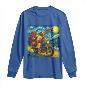 Dirt Bike Motocross Long Sleeve Shirt Jesus Santa Christmas Starry Night TS14 Royal Blue Print Your Wear