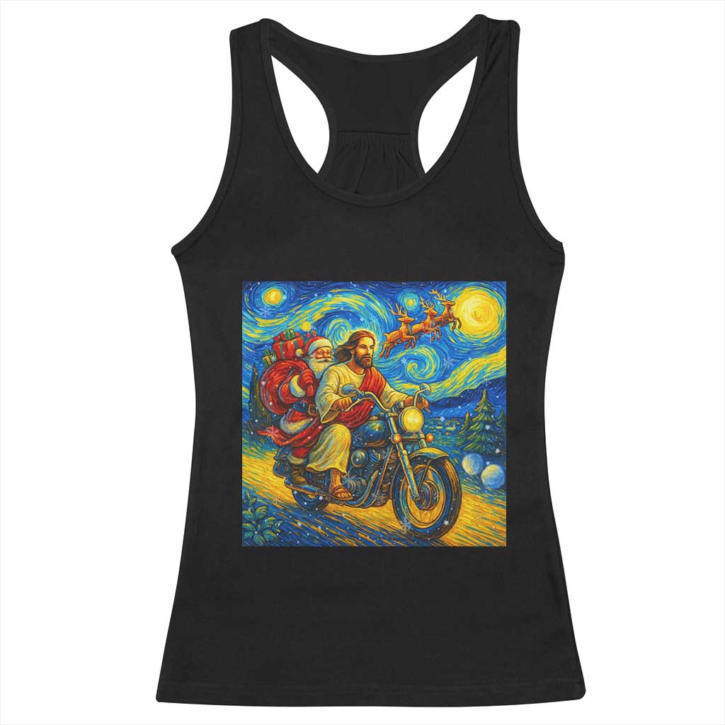 Dirt Bike Motocross Racerback Tank Top Jesus Santa Christmas Starry Night TS14 Black Print Your Wear
