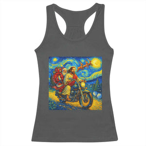 Dirt Bike Motocross Racerback Tank Top Jesus Santa Christmas Starry Night TS14 Dark Heather Print Your Wear