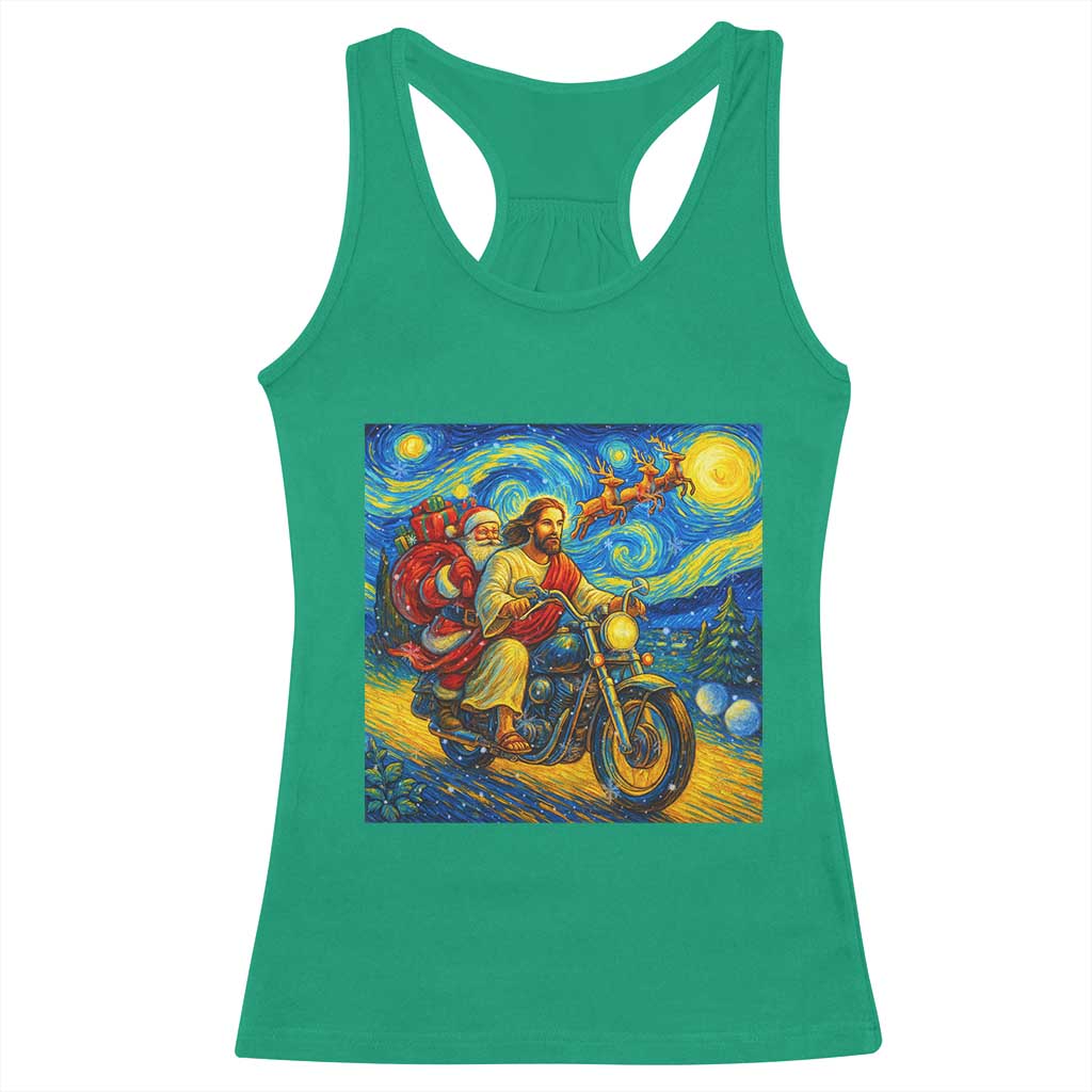 Dirt Bike Motocross Racerback Tank Top Jesus Santa Christmas Starry Night TS14 Irish Green Print Your Wear