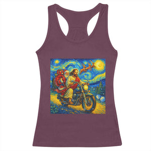 Dirt Bike Motocross Racerback Tank Top Jesus Santa Christmas Starry Night TS14 Maroon Print Your Wear