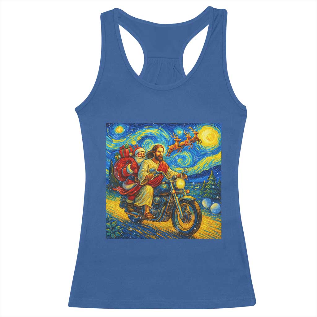 Dirt Bike Motocross Racerback Tank Top Jesus Santa Christmas Starry Night TS14 Royal Blue Print Your Wear