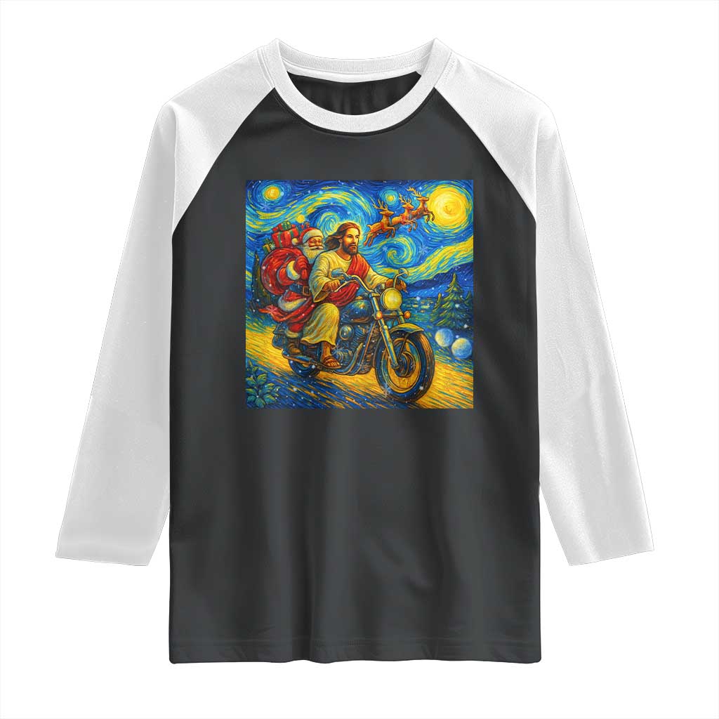 Dirt Bike Motocross Raglan Shirt Jesus Santa Christmas Starry Night TS14 Black White Print Your Wear