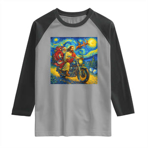 Dirt Bike Motocross Raglan Shirt Jesus Santa Christmas Starry Night TS14 Sport Gray Black Print Your Wear