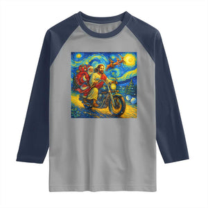 Dirt Bike Motocross Raglan Shirt Jesus Santa Christmas Starry Night TS14 Sport Gray Navy Print Your Wear