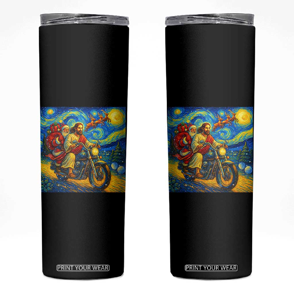 Dirt Bike Motocross Skinny Tumbler Jesus Santa Christmas Starry Night TS14 Black Print Your Wear