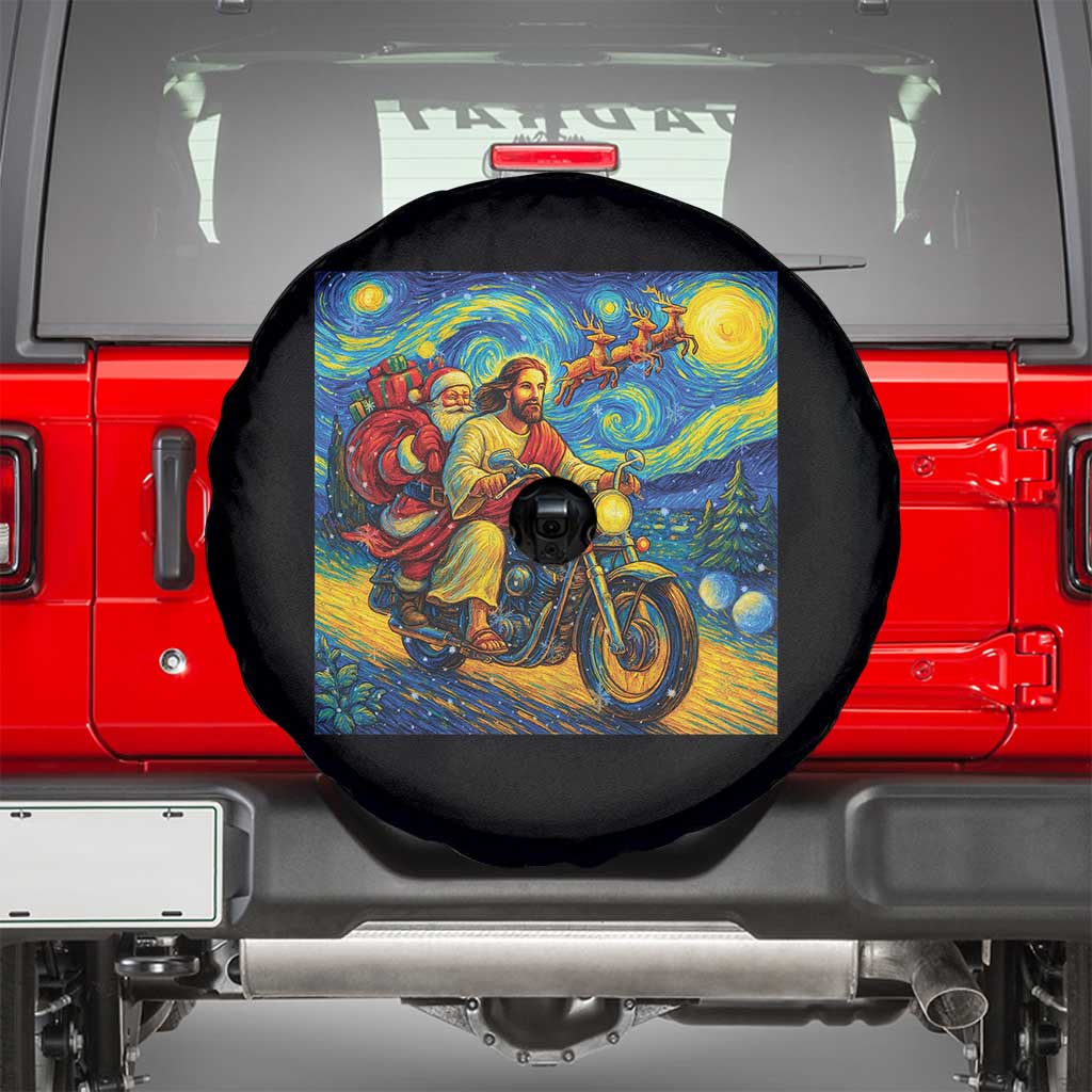 Dirt Bike Motocross Spare Tire Cover Jesus Santa Christmas Starry Night TS14 Black Print Your Wear