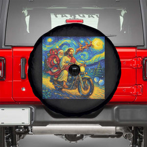 Dirt Bike Motocross Spare Tire Cover Jesus Santa Christmas Starry Night TS14 Black Print Your Wear