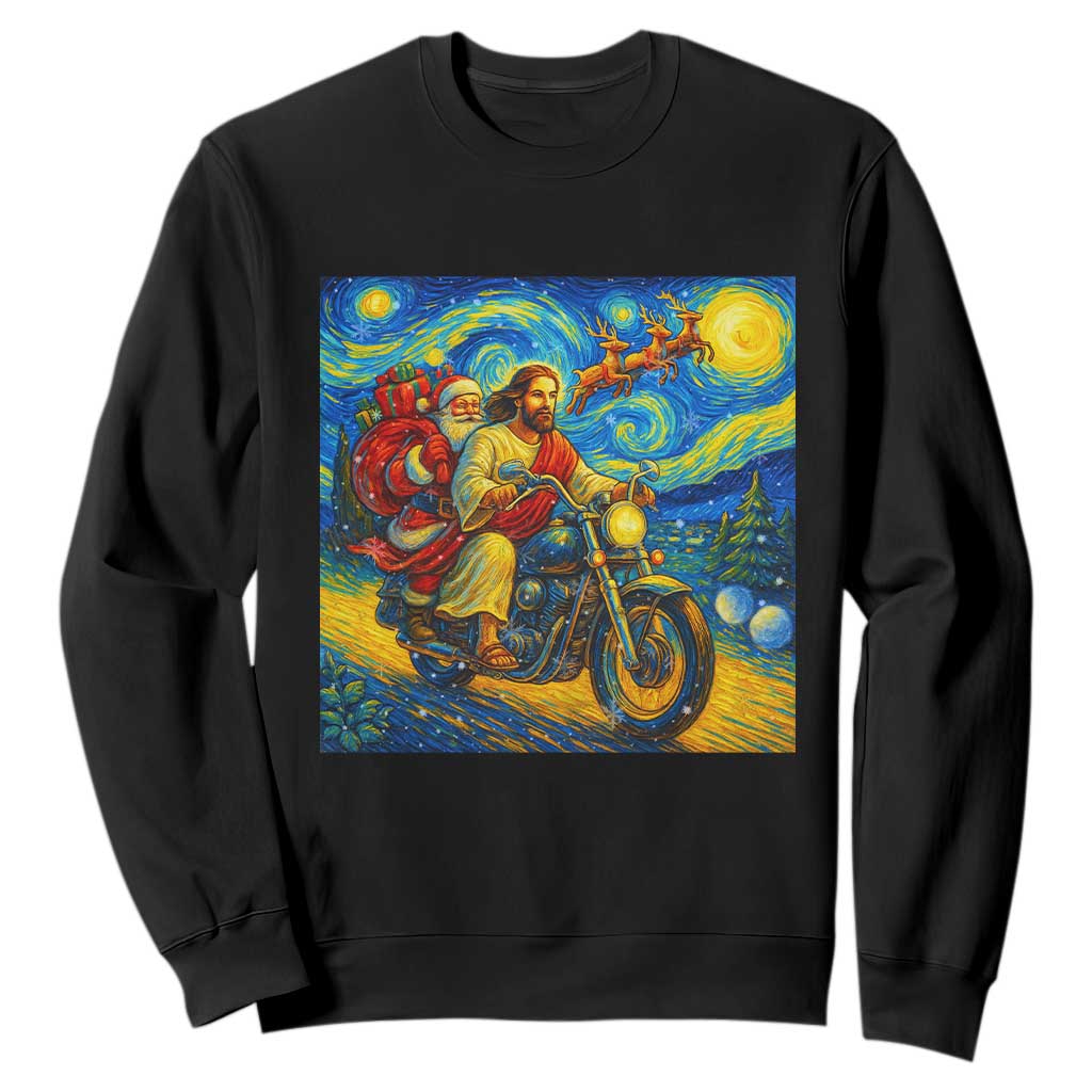 Dirt Bike Motocross Sweatshirt Jesus Santa Christmas Starry Night TS14 Black Print Your Wear