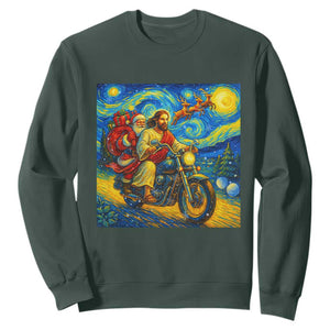 Dirt Bike Motocross Sweatshirt Jesus Santa Christmas Starry Night TS14 Dark Forest Green Print Your Wear