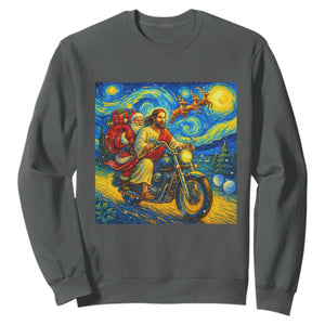 Dirt Bike Motocross Sweatshirt Jesus Santa Christmas Starry Night TS14 Dark Heather Print Your Wear