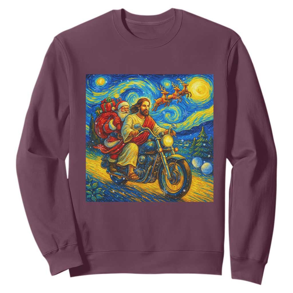 Dirt Bike Motocross Sweatshirt Jesus Santa Christmas Starry Night TS14 Maroon Print Your Wear